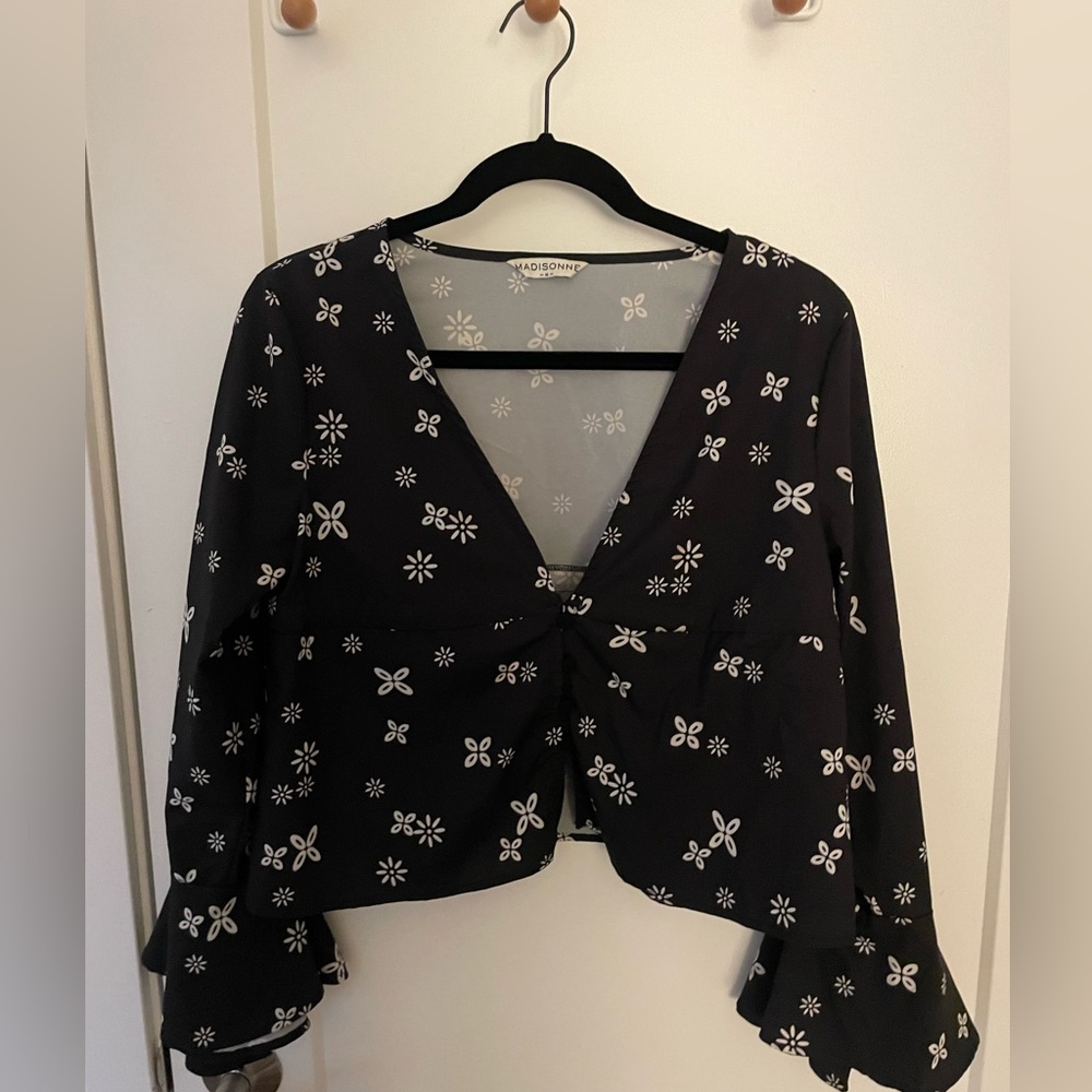 Madisonne tie front bell sleeve blouse